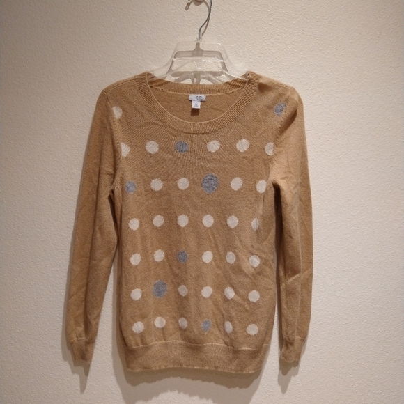 Halogen Women's Cashmere Crew Neck Polka Dot Sweater Beige Size MP Pullover - Picture 2 of 7